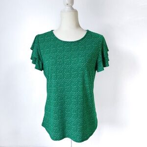 Adrianna Papell Green Dotted Ruffle Sleeve Blouse